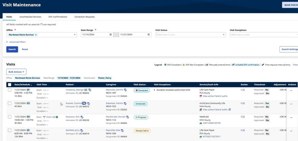 Visit Maintenance Screenshot